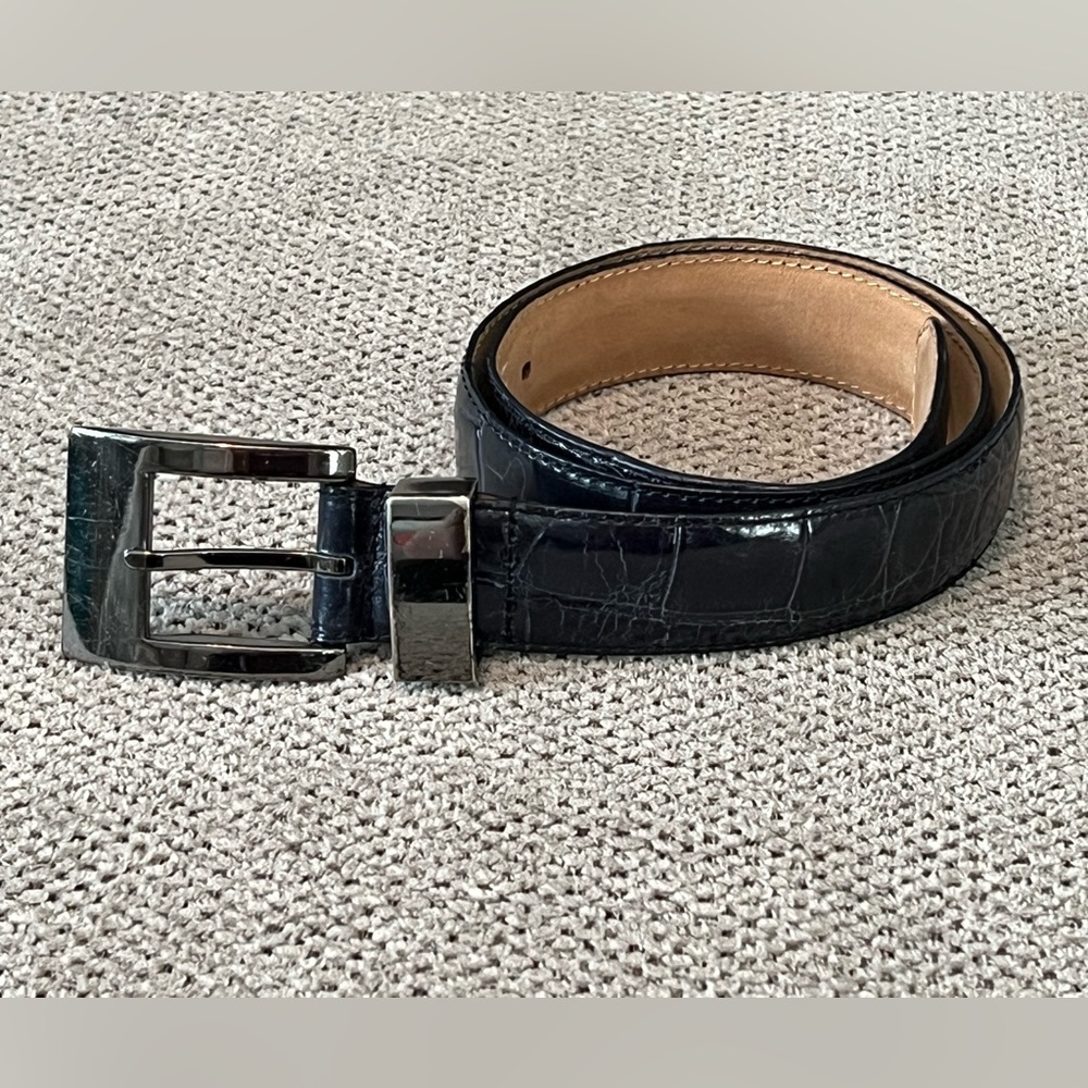 WCM New York Vintage 80’s Navy Croc‎ Embossed Leather Belt XS/S
